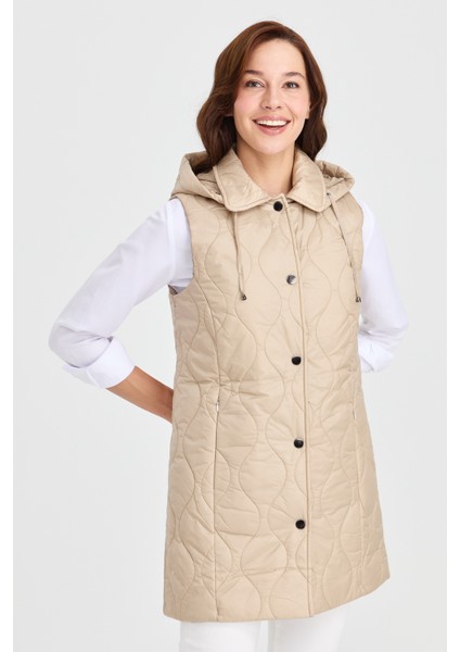 Kadın Kapüşonlu Kapitone Yelek Bej modelleri