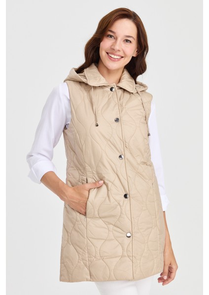 Kadın Kapüşonlu Kapitone Yelek Bej fırsatları
