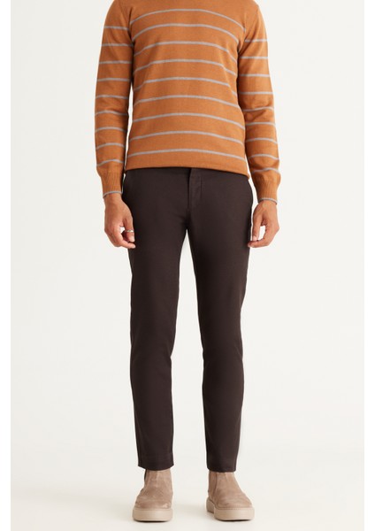 ALTINYILDIZ CLASSICS Erkek Kahverengi Slim Fit Dar Kesim Yan Cep Pamuklu Esnek Rahat Armürlü Pantolon