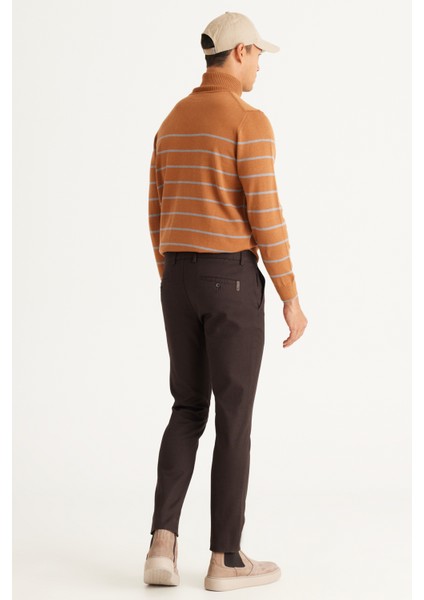 ALTINYILDIZ CLASSICS Erkek Kahverengi Slim Fit Dar Kesim Yan Cep Pamuklu Esnek Rahat Armürlü Pantolon