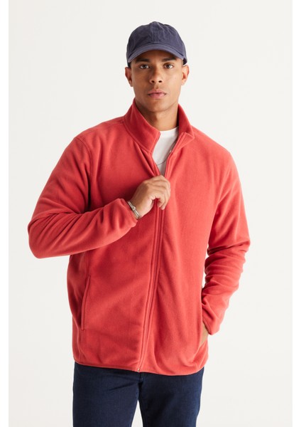 Erkek Mercan Anti-pilling Tüylenme Yapmayan Standart Fit Dik Bato Yaka Sweatshirt Polar Ceket