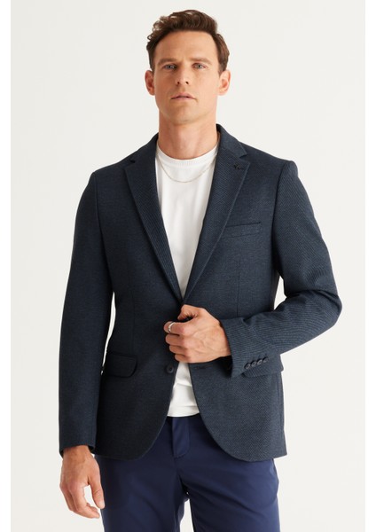 ALTINYILDIZ CLASSICS Erkek Siyah-lacivert Slim Fit Dar Kesim Mono Yaka Diagonal Desenli Blazer Ceket fiyatları
