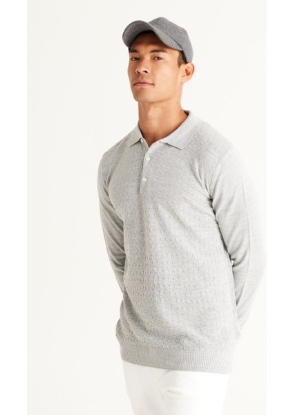ALTINYILDIZ CLASSICS Erkek Gri Standart Fit Normal Kesim Polo Yaka Jakarlı Triko Kazak modelleri