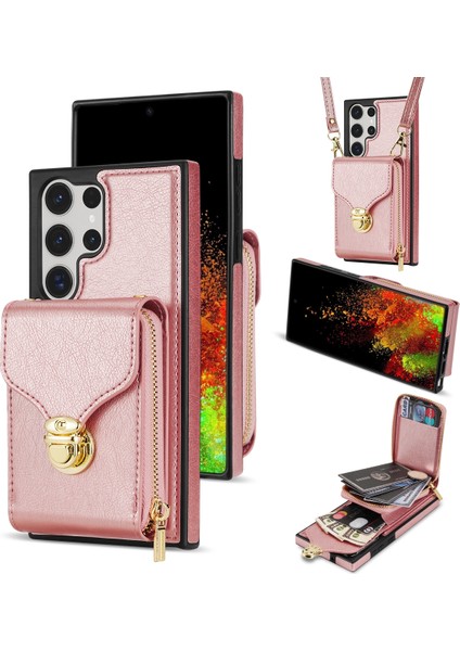 Samsung Galaxy S23 Ultra 5g Için Kart Cüzdan Telefon Kılıfı - Rose Gold (Yurt Dışından)