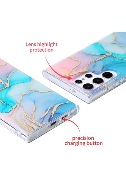 Samsung Galaxy S23 Ultra 5g Için Mermer Telefon Kılıfı - Pembe / Altın (Yurt Dışından)