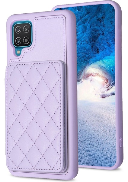 Samsug Galaxy A12 Için BF25 Kart Torbası Telefon Kılıfı - Mor (Yurt Dışından)