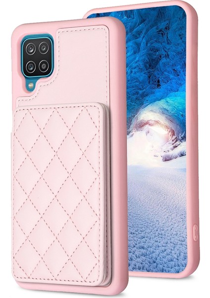 Samsug Galaxy A12 Için BF25 Kart Torbası Telefon Kılıfı - Pembe (Yurt Dışından)