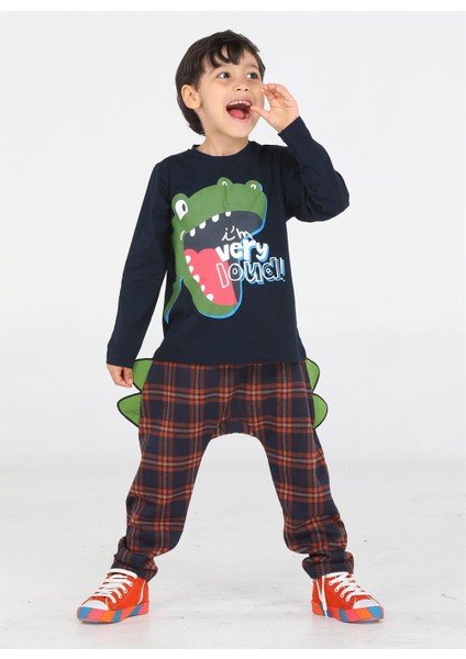 Ekose Muzip Dino Pantolon + T-Shirt Takım