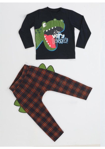 Ekose Muzip Dino Pantolon + T-Shirt Takım modelleri