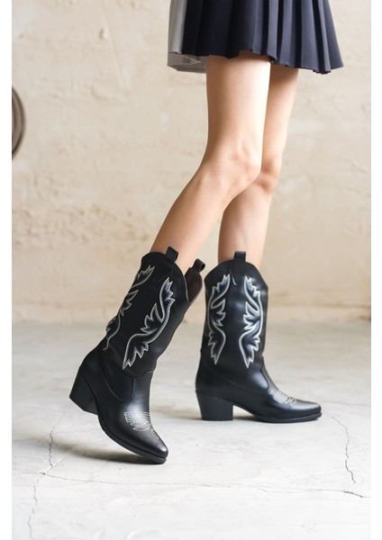 Kadın Vance Kovboy Çizme - Siyah-Deri