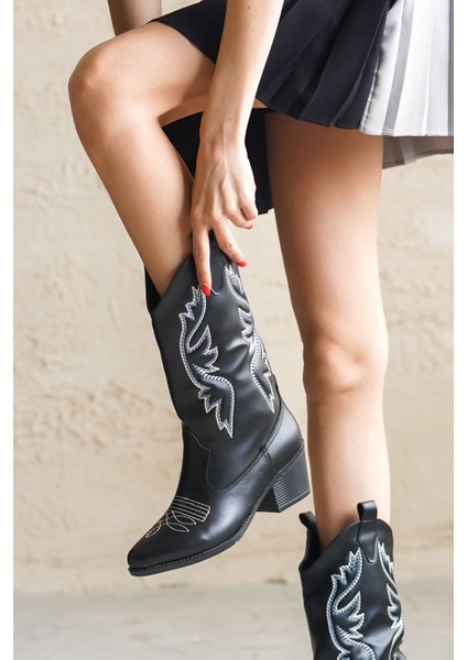 Kadın Vance Kovboy Çizme - Siyah-Deri fiyatları