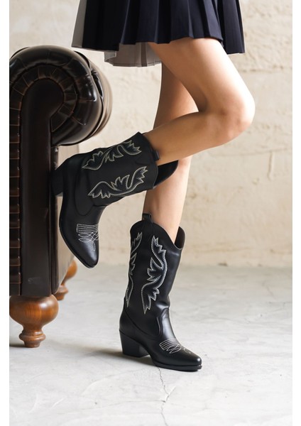 Kadın Vance Kovboy Çizme - Siyah-Deri modelleri