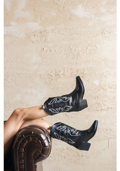 Kadın Vance Kovboy Çizme - Siyah-Deri fırsatları