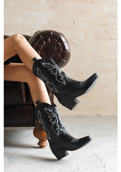 Kadın Vance Kovboy Çizme - Siyah-Deri indirimleri