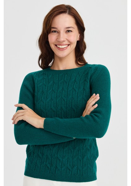 Kadın Sıfır Yaka Önü Yürütmeli Yün Kazak K.ö.başı