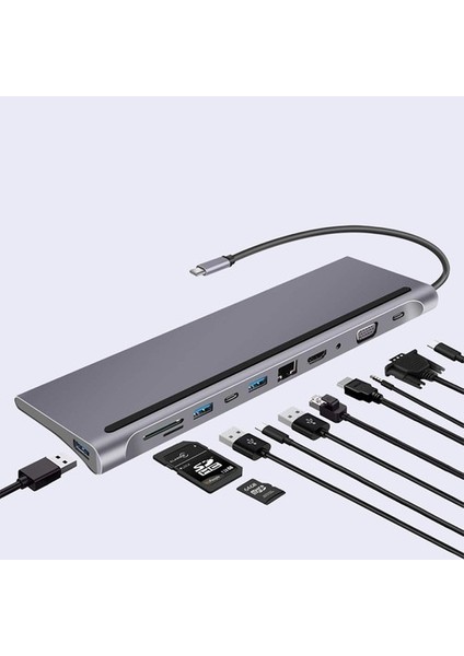 11 Port Dockıng Statıon HDMI VGA USB Pd Lan RJ45 Sd USB C Dockıng