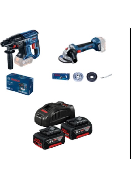 GBH180LI Kırıcı Delici + GWS180Lİ Şarjlı Taşlama+2 x 5 Ah Akü+1 x Dolum Cihazı