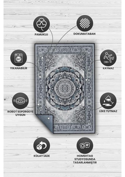 Mavi Mandala Halısı,Meditasyon Mavi Gri Halı,Madala Desenli Çiçekli Vintage Halı,Yoga Halısı,Sipiritüel Halı fırsatları