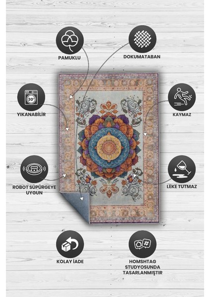 Mandala Halısı,Meditasyon Temalı Renkli Halı,Madala Desenli Çiçekli Vintage Halı,Yoga Halısı,Sipiritüel Halı fırsatları