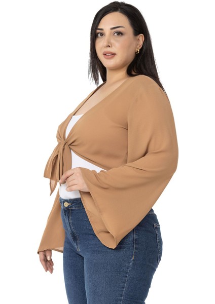 Büyük Beden Ispanyol Kollu Önden Bağlamalı Camel Bolero fırsatları