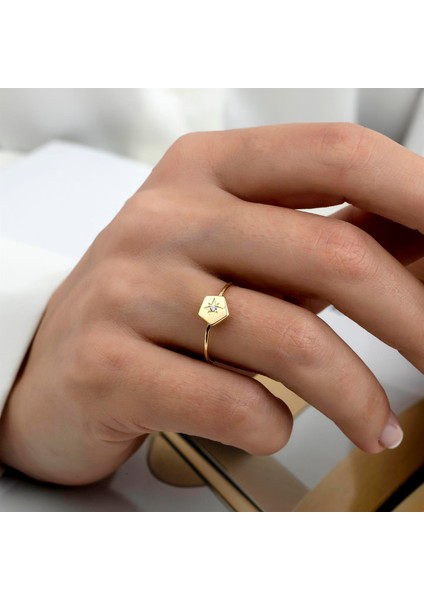 Altın Hegzagonal Kuzey Yıldızı Yüzük