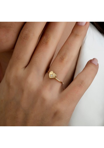 Altın Kalpli Kuzey Yıldızı Yüzük