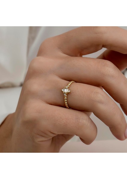 Altın Baget Taşlı Güverse Kombinlenebilir Minimal Yüzük