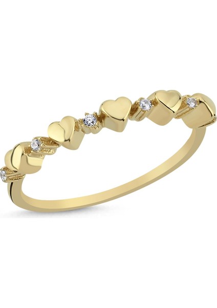 Altın Taşlı Kalp Kombinlenebilir Minimal Yüzük fiyatları