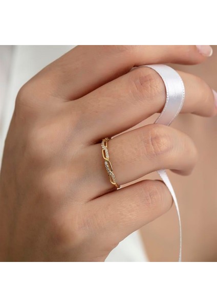 Altın Taşlı Sonsuzluk Kombinlenebilir Minimal Yüzük