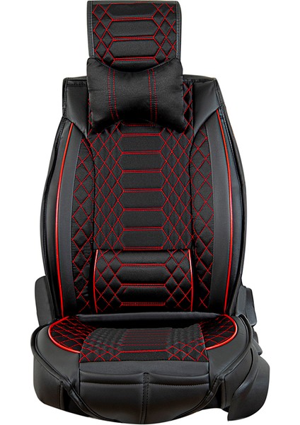 fiat Stilo Lüx Deri Oto Koltuk Kılıfı Ön Arka Takım (Royal) Siyah Kırmızı
