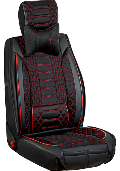 fiat Stilo Lüx Deri Oto Koltuk Kılıfı Ön Arka Takım (Royal) Siyah Kırmızı