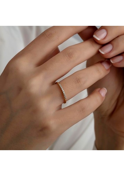 Altın Taşlı Minimal Kombinlenebilir Yüzük