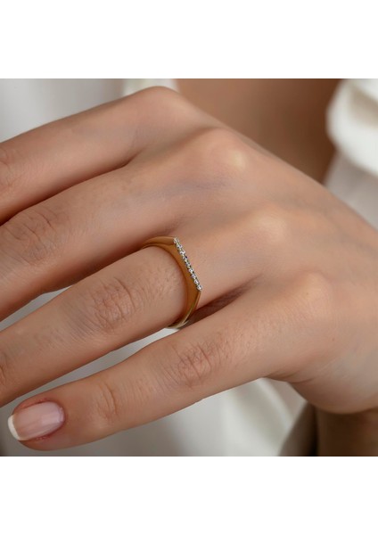 Altın Köşeli Taşlı Kombinlenebilir Yüzük