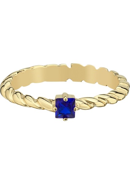 Altın Kare Taşlı Halat Kombinlenebilir Minimal Yüzük Mavi modelleri