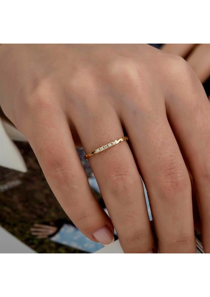 Altın Taşlı Sonsuzluk Kombinlenebilir Minimal Yüzük Ince