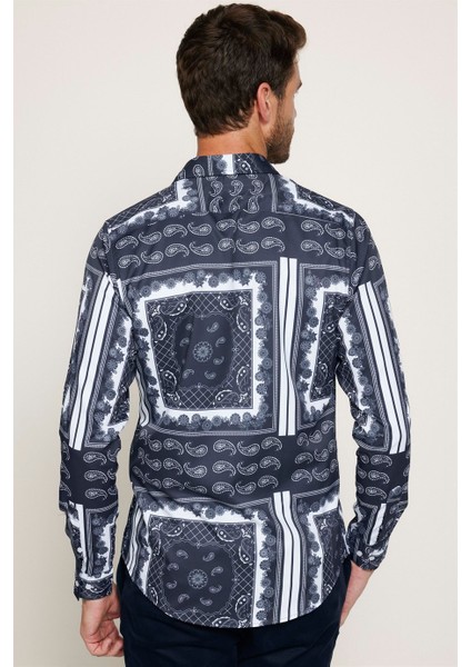 Slim Fit Likralı Baskılı Erkek Gömlek indirimleri