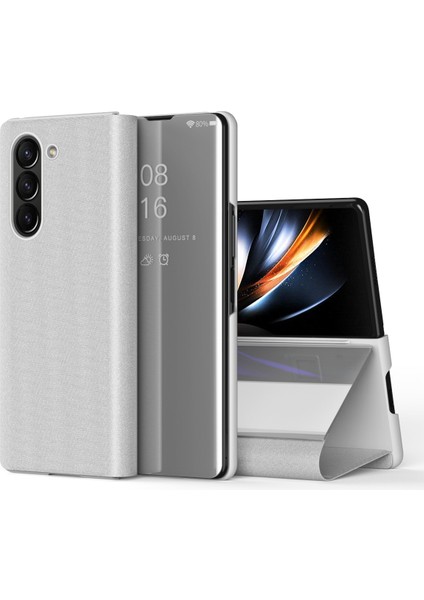 Samsung Galaxy Z Fold5 5g Elektrapılaşma Deri Telefon Kapağı Stand ile Ayna Yüzey Telefon Kılıfı (Yurt Dışından)