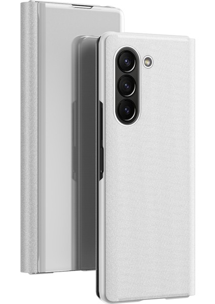 Samsung Galaxy Z Fold5 5g Elektrapılaşma Deri Telefon Kapağı Stand ile Ayna Yüzey Telefon Kılıfı (Yurt Dışından)