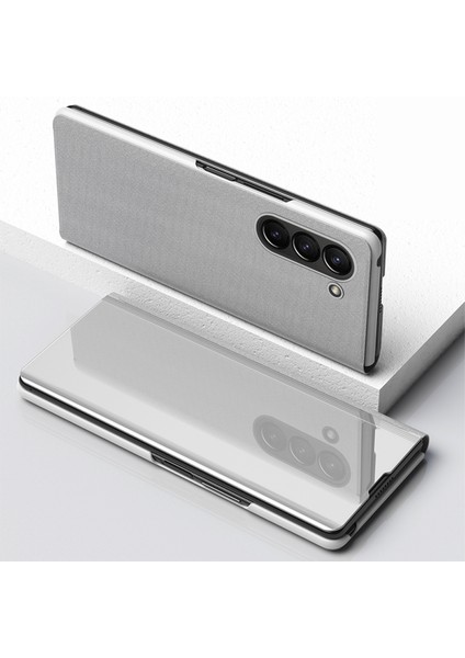 Samsung Galaxy Z Fold5 5g Elektrapılaşma Deri Telefon Kapağı Stand ile Ayna Yüzey Telefon Kılıfı (Yurt Dışından)