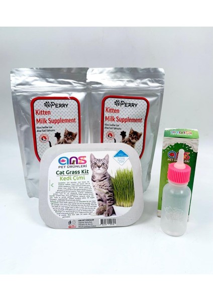 Yavru Kedi Süt Tozu 2 Adet + 60ML Biberon + Kedi Çimi