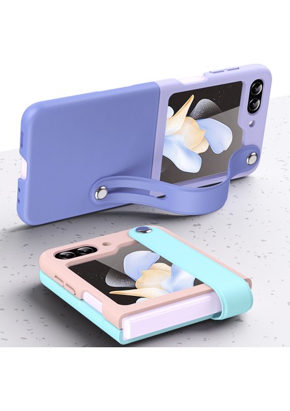 Samsung Galaxy Z Flip5 5g Kontrast Renk Pu Deri Kaplamalı Pc Telefon Kılıfı El Kayışı Kickstand Kapak (Yurt Dışından) fiyatları