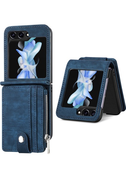 Samsung Galaxy Z Flip5 5g Retro Pu Deri Pc Telefon Kapağı Kickstand ile Koruyucu Cüzdan Kılıfı (Yurt Dışından)