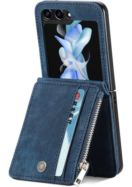 Samsung Galaxy Z Flip5 5g Retro Pu Deri Pc Telefon Kapağı Kickstand ile Koruyucu Cüzdan Kılıfı (Yurt Dışından)