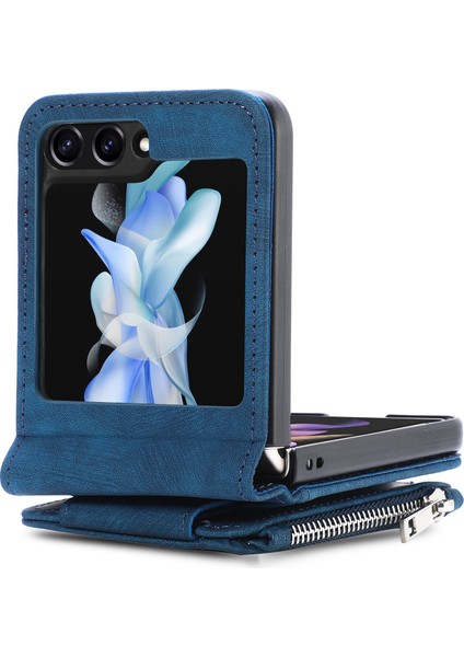Samsung Galaxy Z Flip5 5g Retro Pu Deri Pc Telefon Kapağı Kickstand ile Koruyucu Cüzdan Kılıfı (Yurt Dışından)