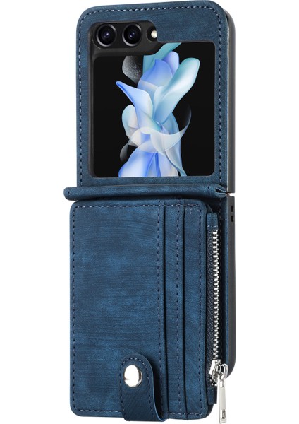 Samsung Galaxy Z Flip5 5g Retro Pu Deri Pc Telefon Kapağı Kickstand ile Koruyucu Cüzdan Kılıfı (Yurt Dışından)