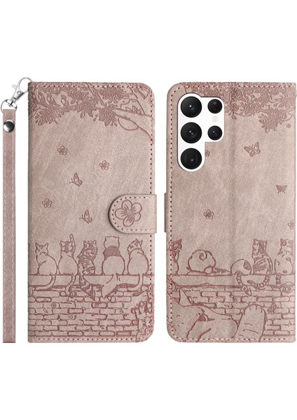 Duvar Kedileri Samsung Galaxy S23 Ultra, Pu Deri Stand Cüzdan Kapağı Kayış (Yurt Dışından)