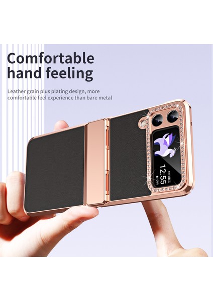 Samsung Galaxy Z Flip4 5g Menteşe Koruma Telefon Kılıfı Pu Deri+Pc Elektrografa Kapağı (Yurt Dışından)