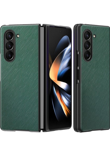 Samsung Galaxy Z Fold5 5g Çapraz Doku Katlama Telefon Kılıfı Kauçuk Pu Deri+ Sert Pc Telefon Kapağı (Yurt Dışından)