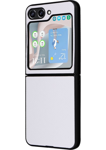 Samsung Galaxy Z Flip5 5g Karbon Fiber Doku Telefon Kılıfı Pu Deri+Pc Koruyucu Kapak (Yurt Dışından)