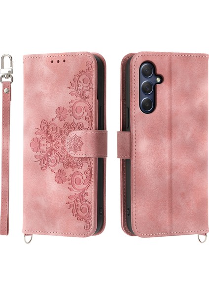 Samsung Galaxy M54 5G/F54 5g Cüzdan Telefon Kılıfı Çiçek Baskılı Strap ile Deri Touch Deri Kapak (Yurt Dışından)